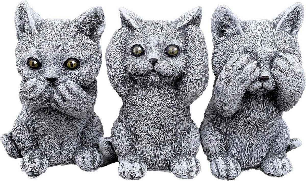 STONEANDSTYLE Steinfigur 3er Set Kätzchen Katzen Nichts sehen Nichts hören Nichts Sagen wetterfest - Grau, Stein (7/12/9cm) - stoneandstyle