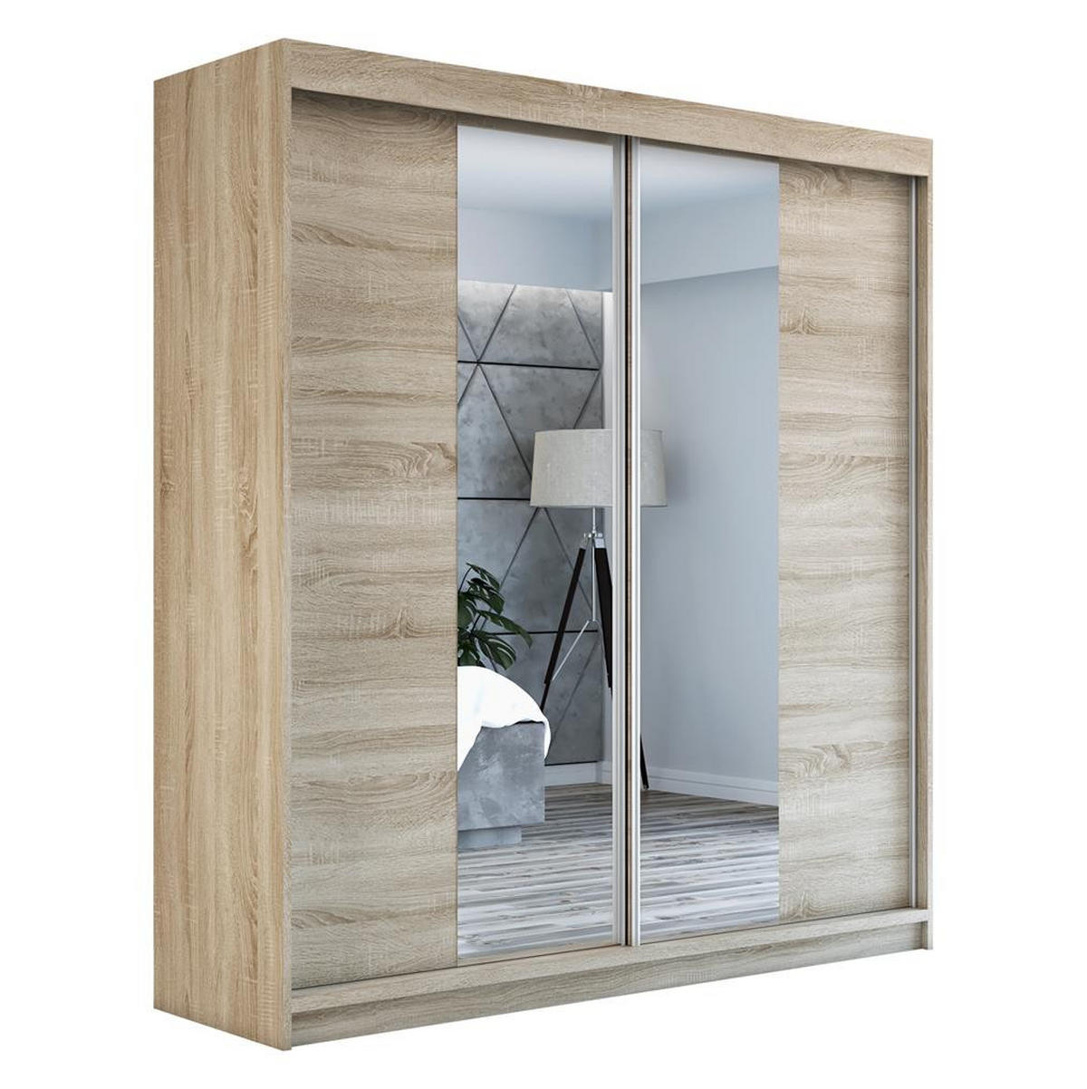 SCHWEBETÜRENSCHRANK 180 CM NEO Farbe: Sonoma / sonoma / sonoma - Braun, Holzwerkstoff (180/215/59.5cm) - A&J MöbelLand