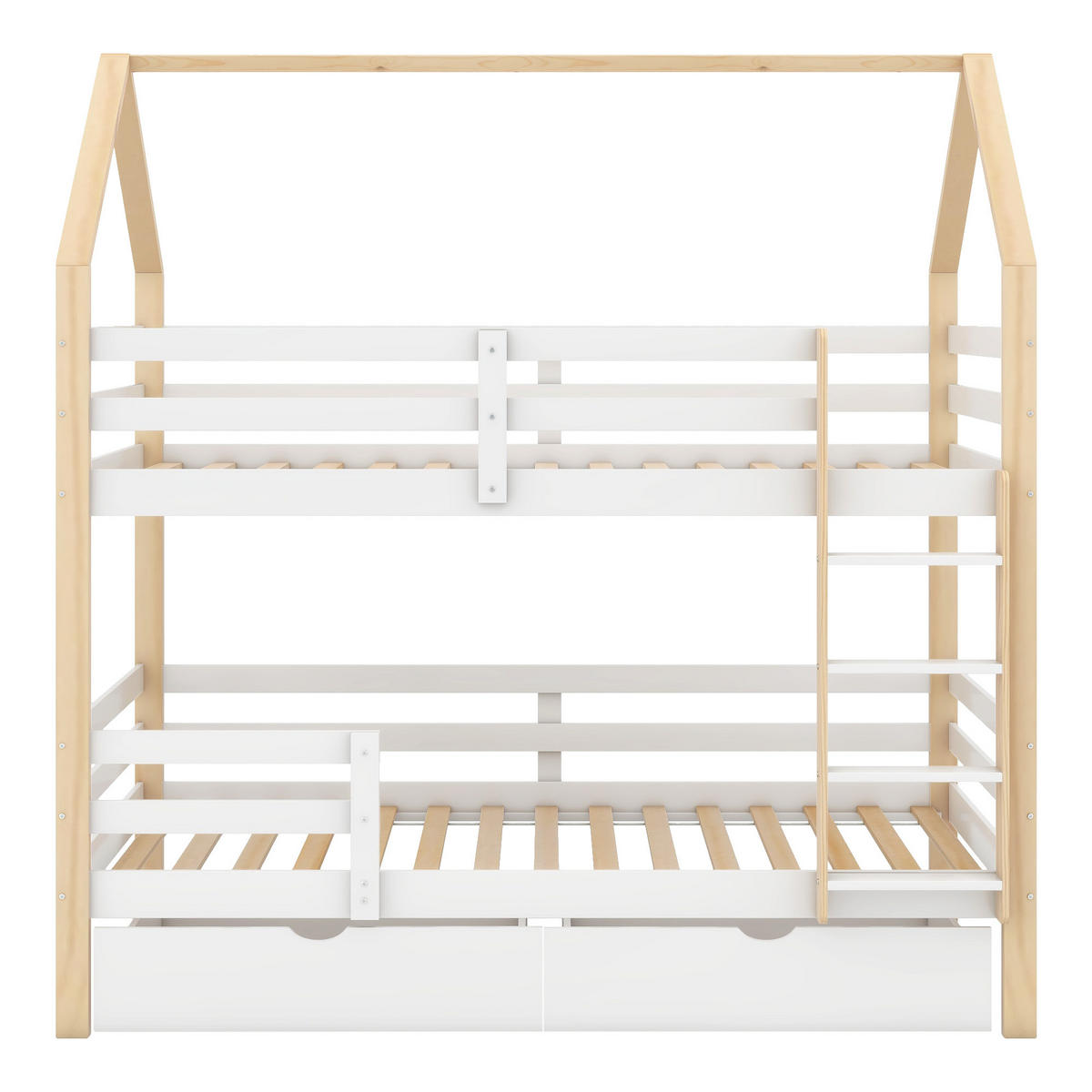 ETAGENBETT 90/200 cm Hausform Weiß mit großen Schubladen - Weiß, Holz (90/200cm) - OKWISH