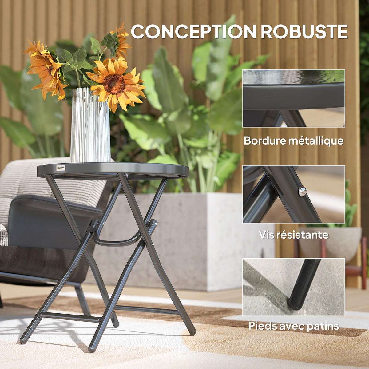 BALKONTISCH DE-14141 klappbar, rund, 60x50 cm Schwarz - Schwarz, Metall (60/60/50cm) - ComfortXL