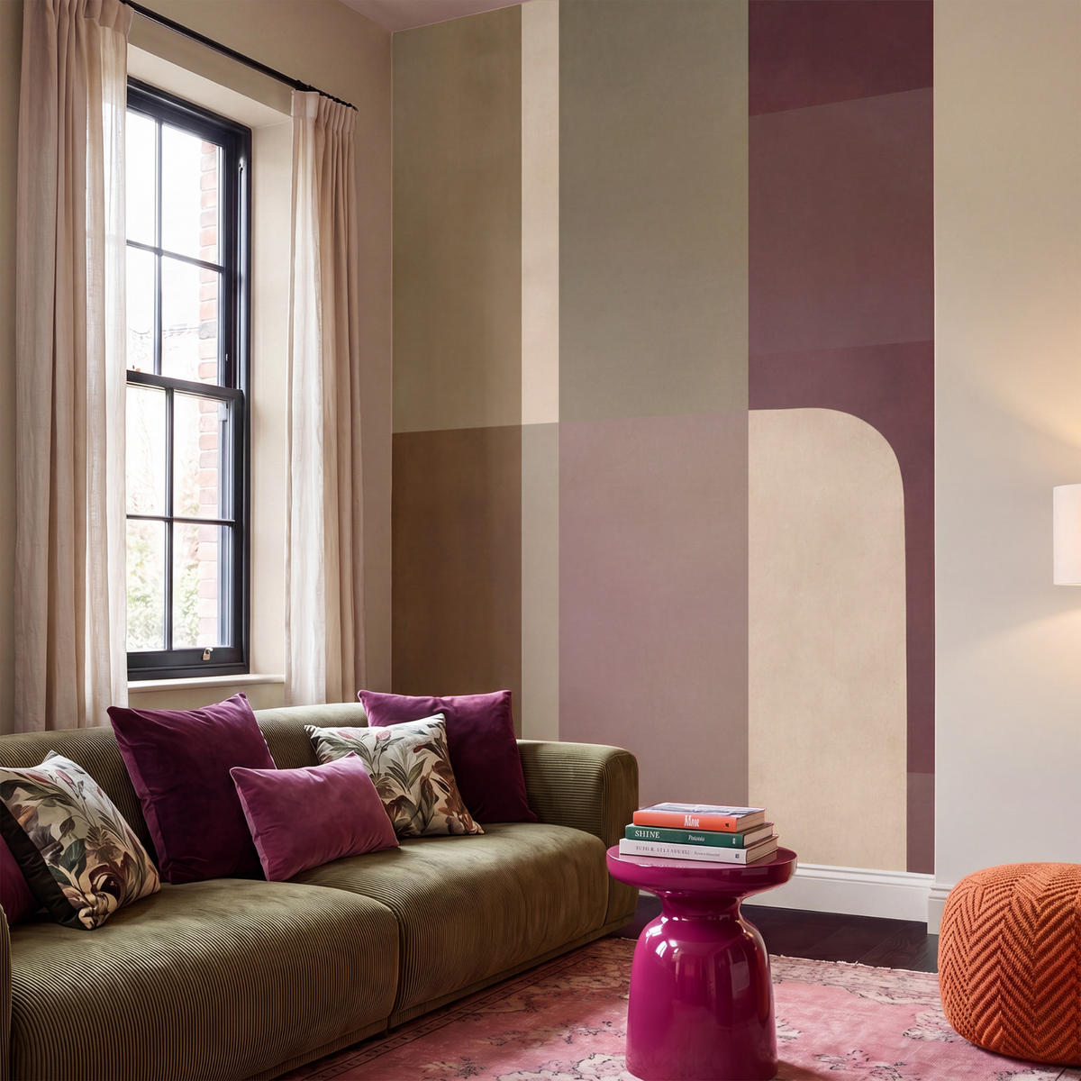 TAPETE - Unis - Abstrakt - Bordeaux - Linien - 160x280 cm - Multicolor, Papier (160/280cm) - OnlyWow