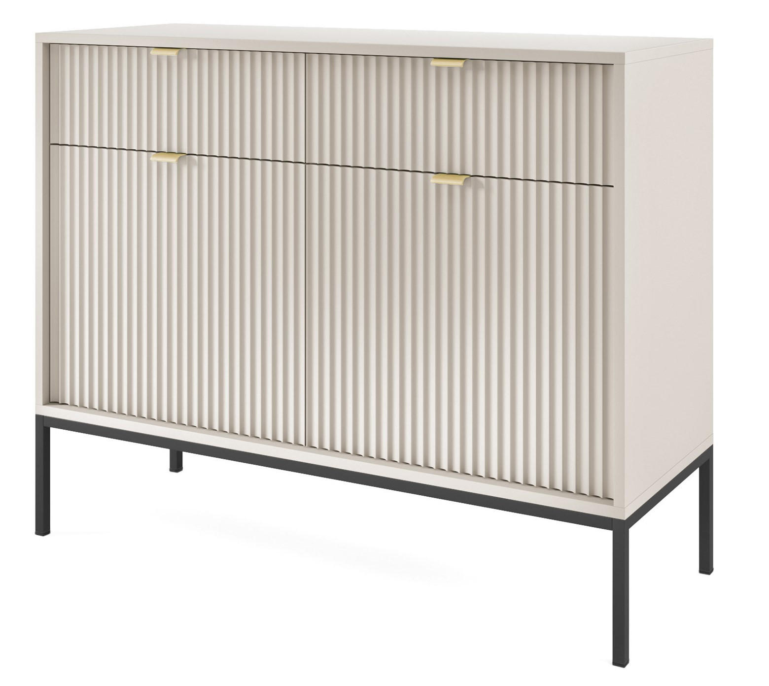 KOMMODE Kioto 104 cm in Kaschmir mit schwarzen Beinen und geriffelten Fronten - Kaschmir/Goldfarben, Holzwerkstoff/Metall (104/83/39cm) - Ravio