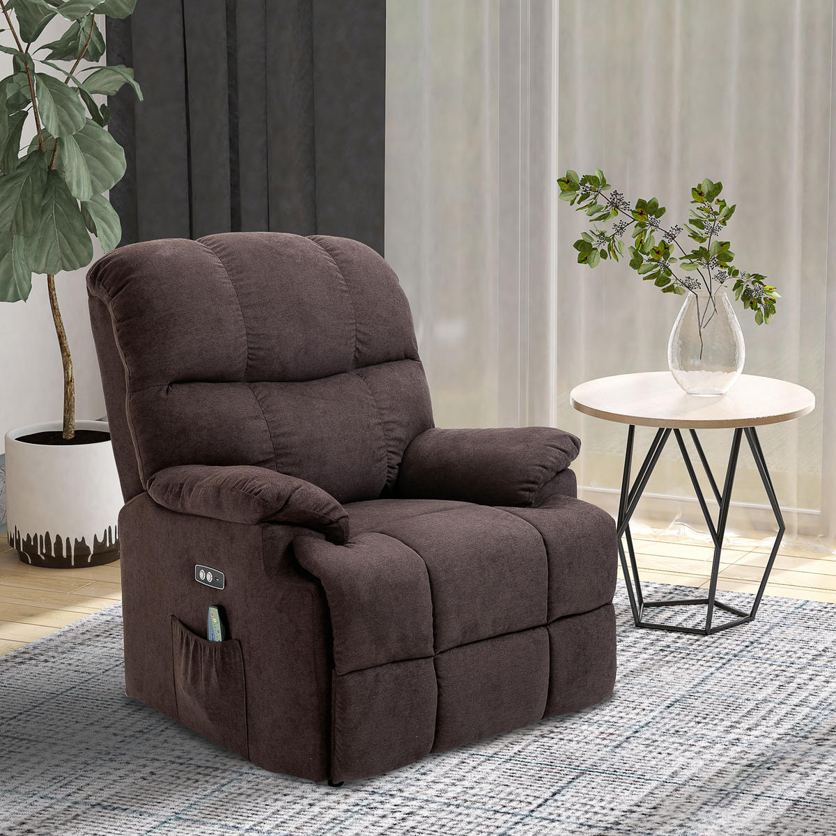 SESSEL mit Aufstehhilfe, Massagesessel, Relaxsessel mit USB-Anschluss, Samt - Braun, Kunststoff (95/105/83cm) - HOMCOM