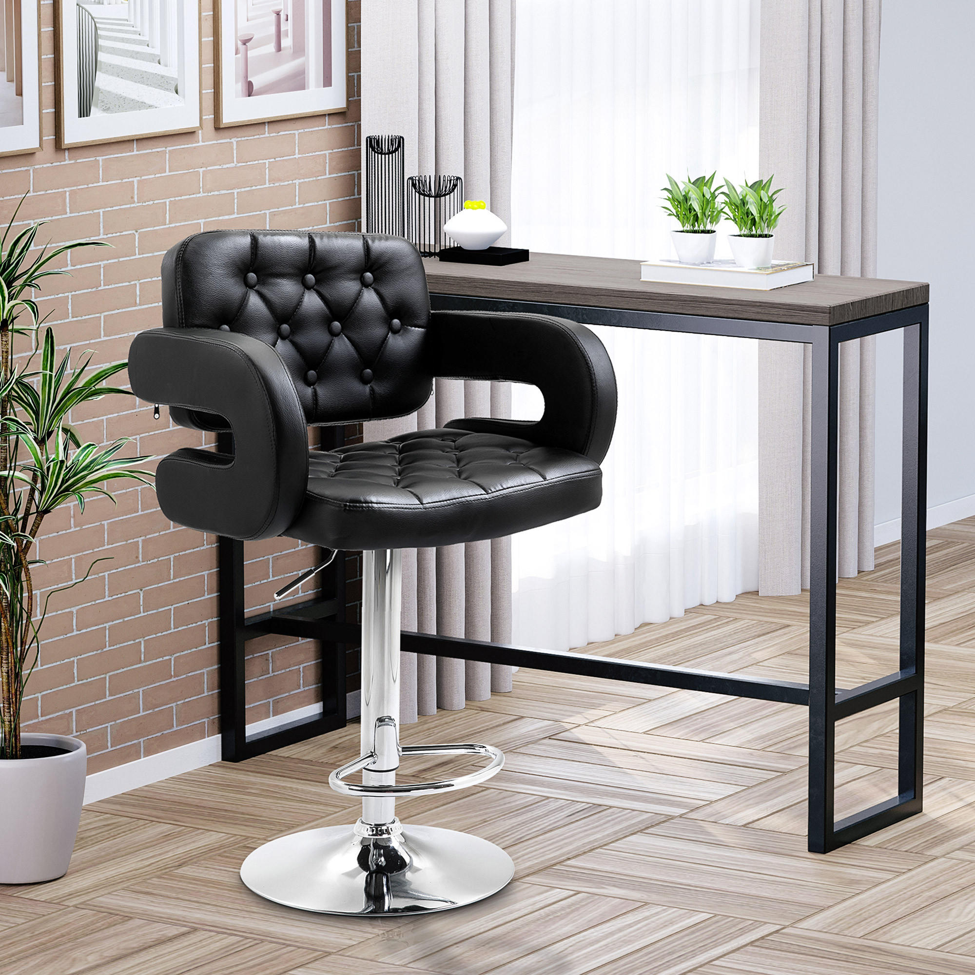 BARHOCKER PU Schwarz - Chromfarben/Schwarz, Kunststoff/Metall (50/113/61cm) - HOMCOM