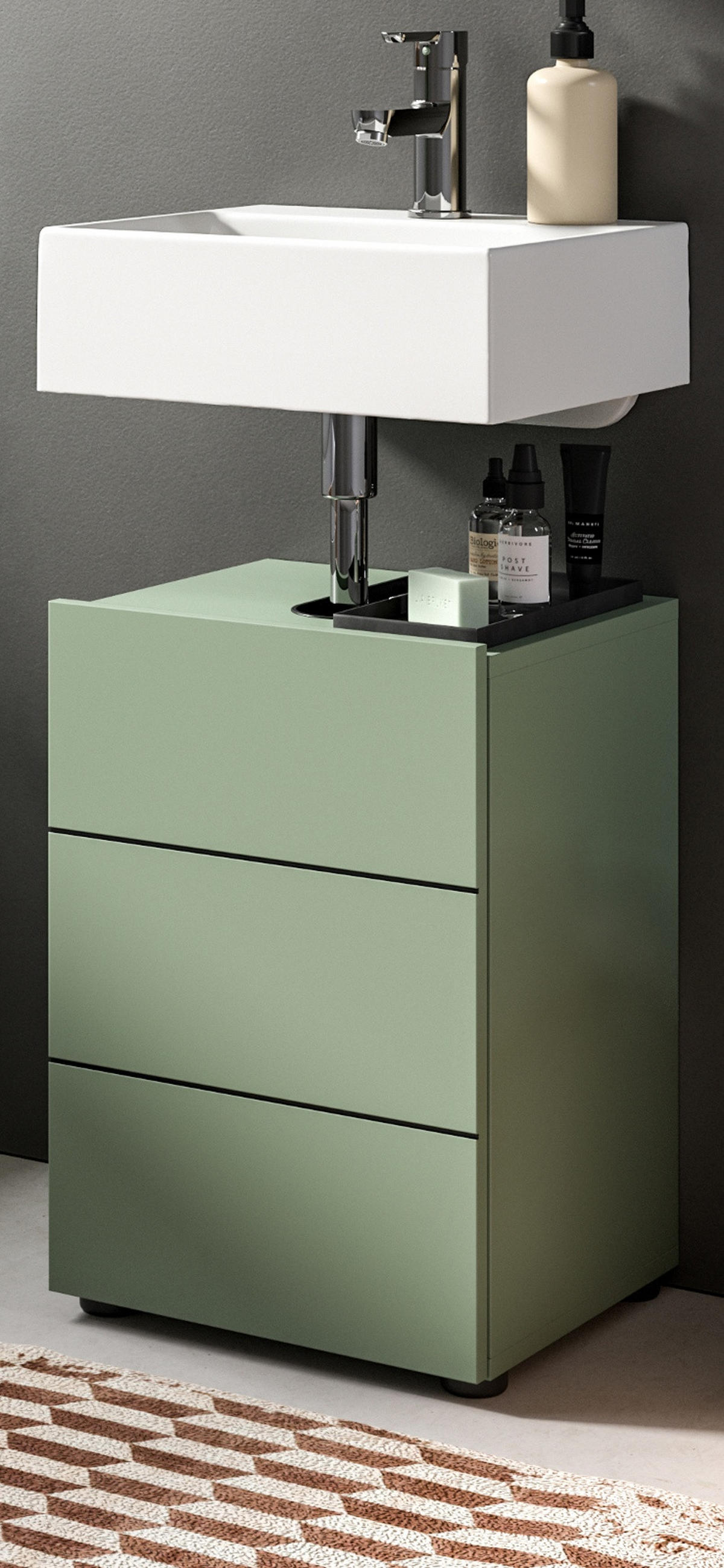 WASCHBECKENUNTERSCHRANK grün, Badezimmer Unterschrank 38 x 56 cm - Schwarz/Grün, Holzwerkstoff/Kunststoff (60/56/34cm) - Inn.Furn