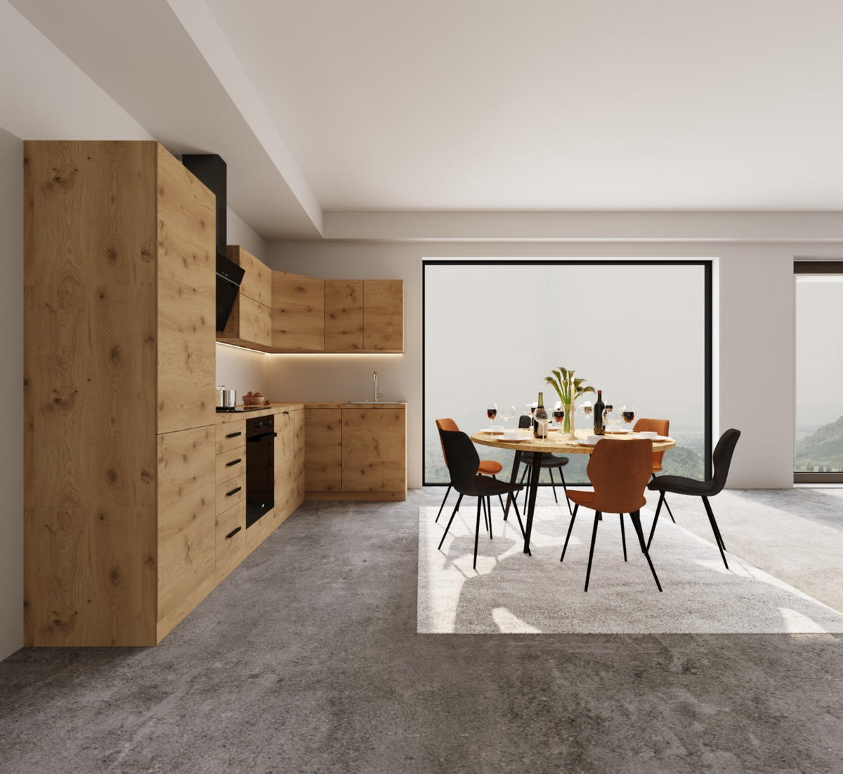 WINKELKÜCHE 300 cm x 140 cm- Langen KL6-M300 - in Artisan Eiche - Schwarz/Eiche Artisan, Holz/Holzwerkstoff (440/212/58cm)