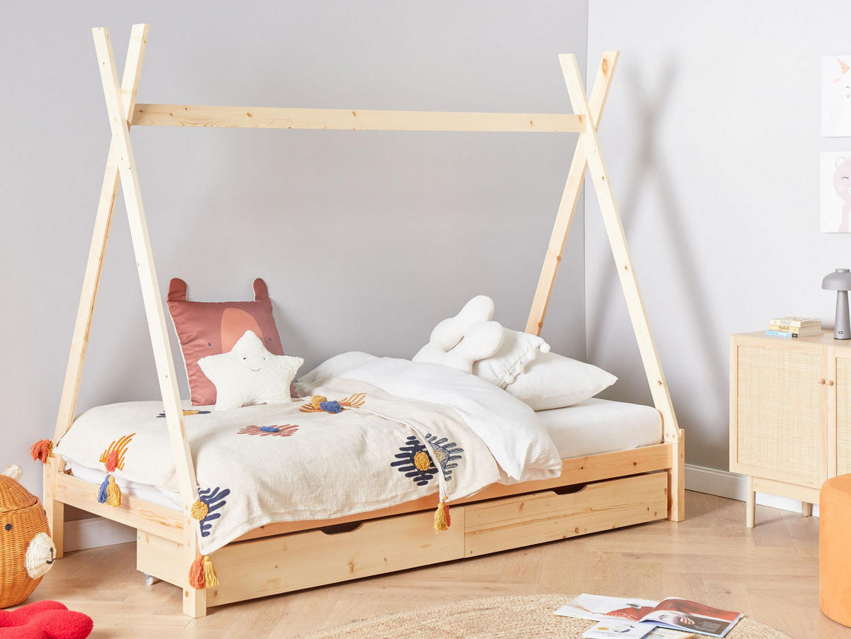 KINDERBETT 90x200 cm Heller Holzfarbton Devay - Hellbraun, Holz (90/200cm) - Beliani