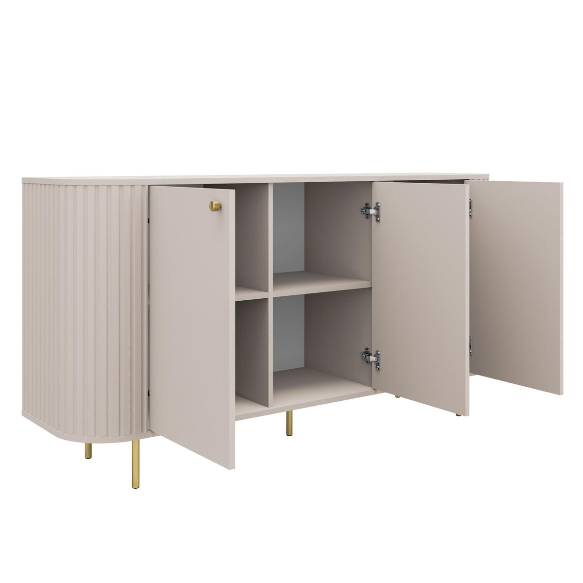 SIDEBOARD Halay Beige, 3 Türen Moderne Rillenstruktur 164,6 cm mit, runden Kanten - Beige/Goldfarben, Holzwerkstoff/Metall (164.6/85.4/42.4cm) - AX Living