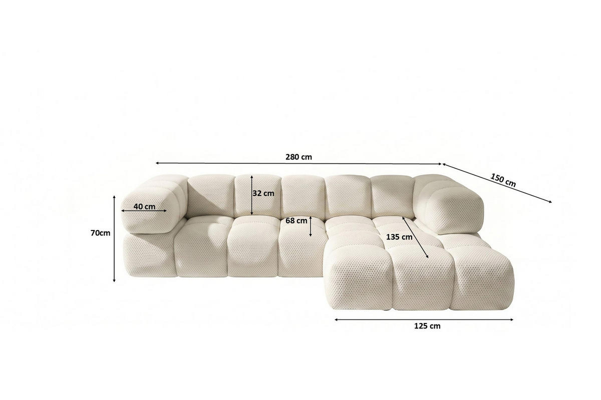 ECKSOFA L-FORM, Strukturierter Premiumstoff Sonic, Beige, Rechts, Averro - Beige, Holz (280/150cm) - Kaiser Möbel