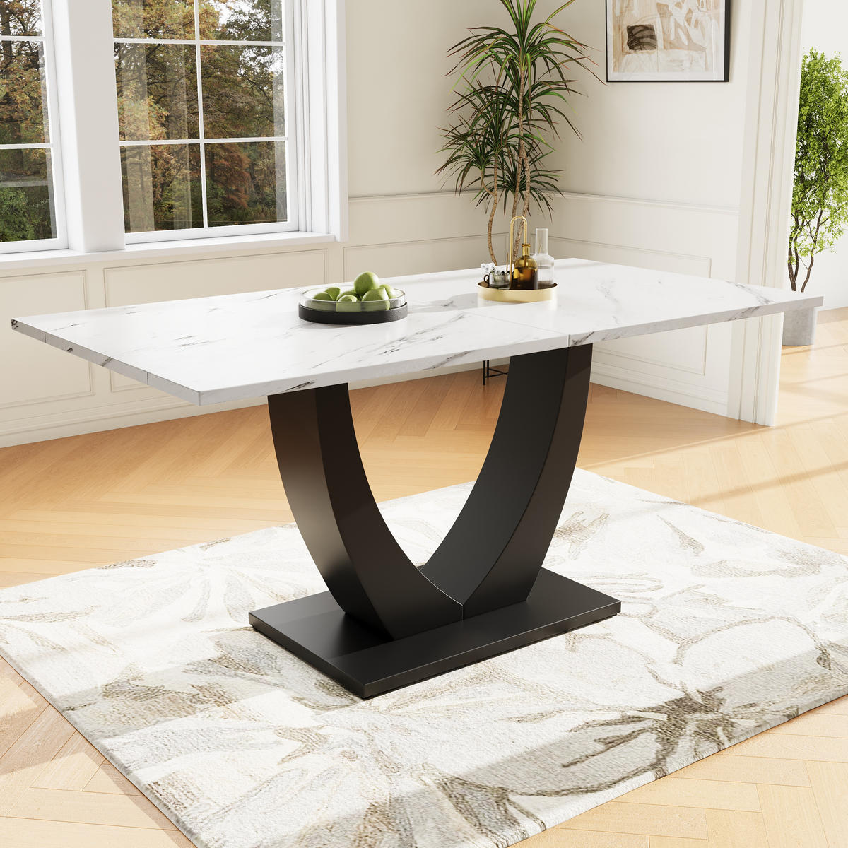ESSTISCH mit Metallgestell 140/75/75,5 cm in Weiß/Schwarz mit Marmor-Optik - Weiß, Holzwerkstoff (140/75/75.5cm) - BEAOK