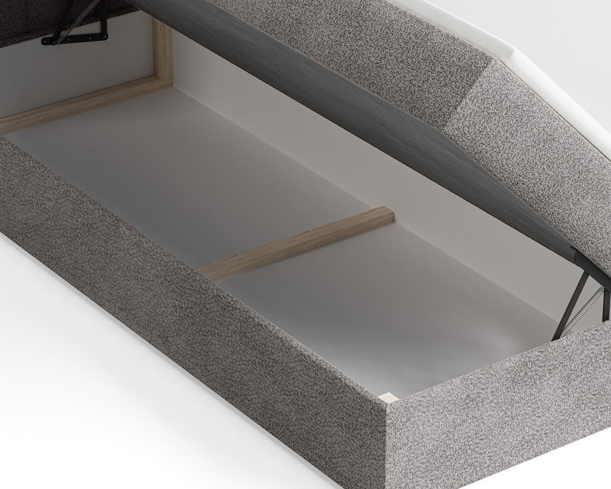 BOXBETT 01 140 x 200 cm - Arena – Stilvoll und bequem Mit Bettkasten, PU-Topper, Federmechanismus, waschbarer Bezug - Anthrazit, Holz (140/200cm) - ROYAL24_MARKT