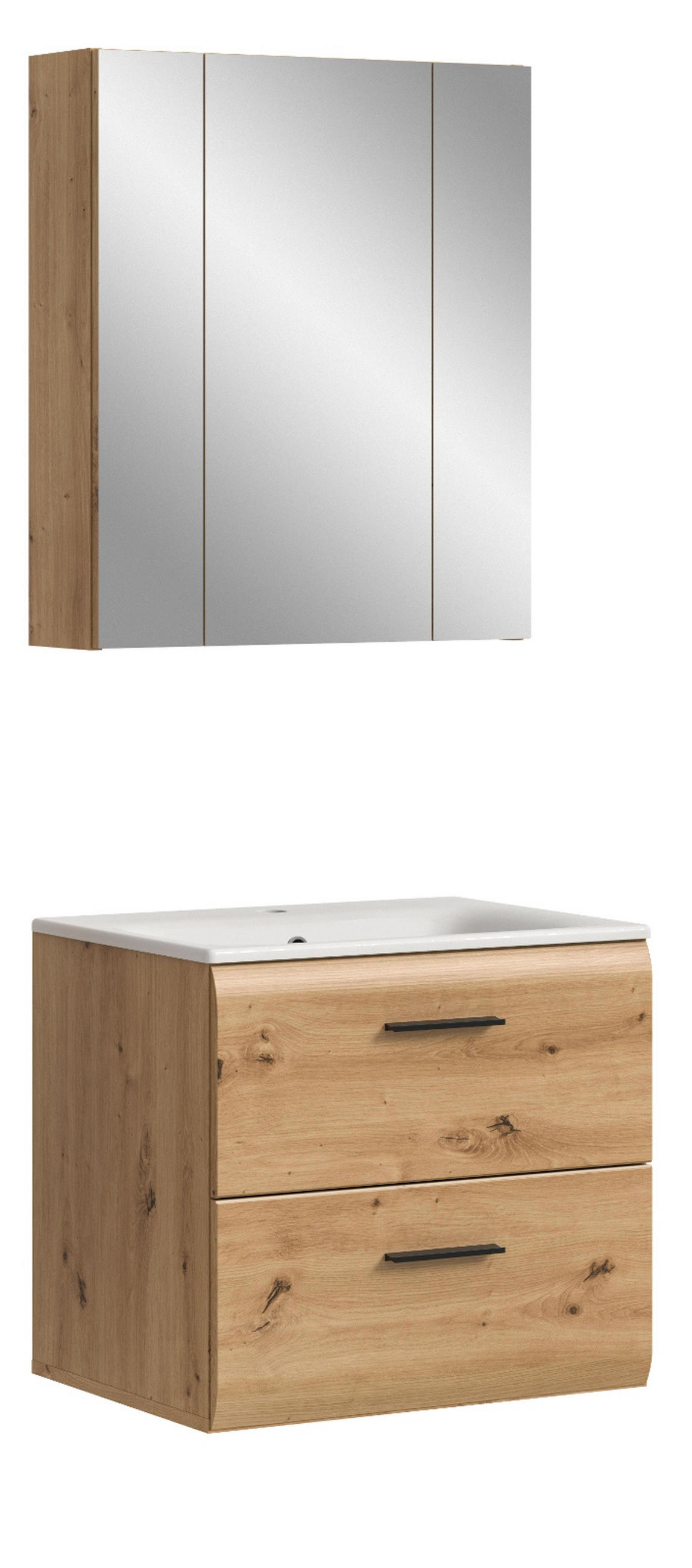 BADMÖBEL-SET 2-teilig Eiche Artisan, Badkombination 60 cm inklusive Waschbecken, Cover - Schwarz/Eiche Artisan, Glas/Keramik (60/185/46cm) - Inn.Furn