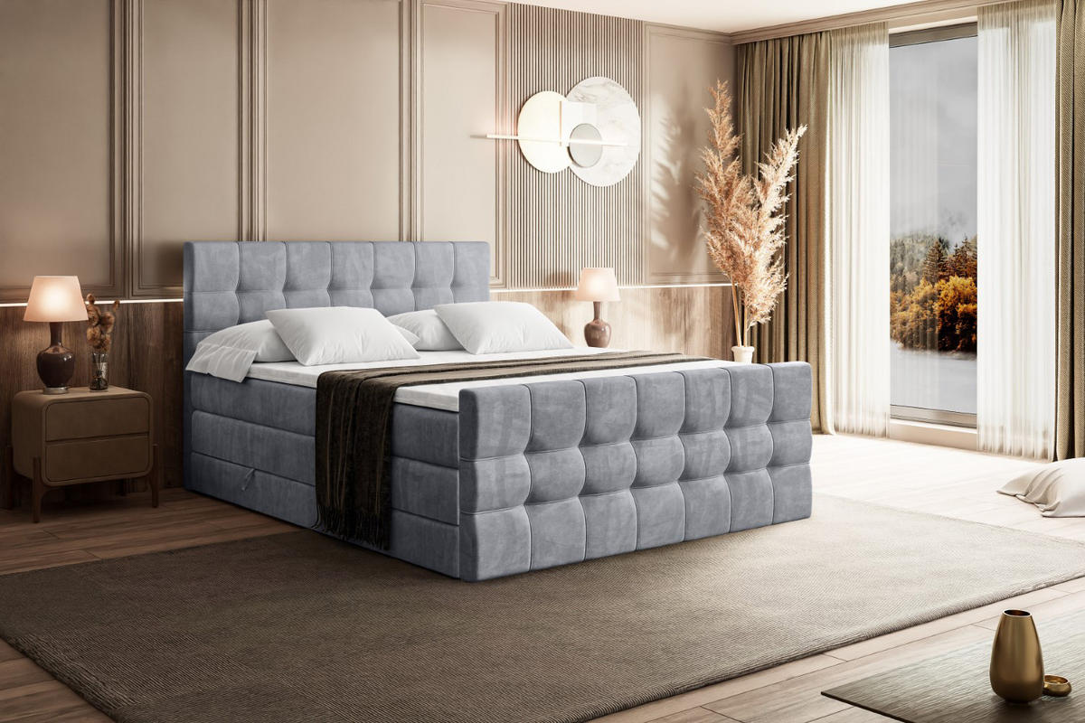 BOXSPRINGBETT BERO-Z KING - 120 x 200 - H3/H4 - Hellgrau - Hellgrau, Holzwerkstoff (120/200cm) - ALTDECOR
