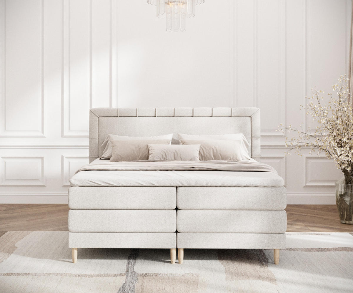 BOXSPRINGBETT Rimini Hellbeige 140/200 cm mit Matratze und Topper - Beige/Naturfarben, Holz/Holzwerkstoff (140/200cm) - Maison de Reve
