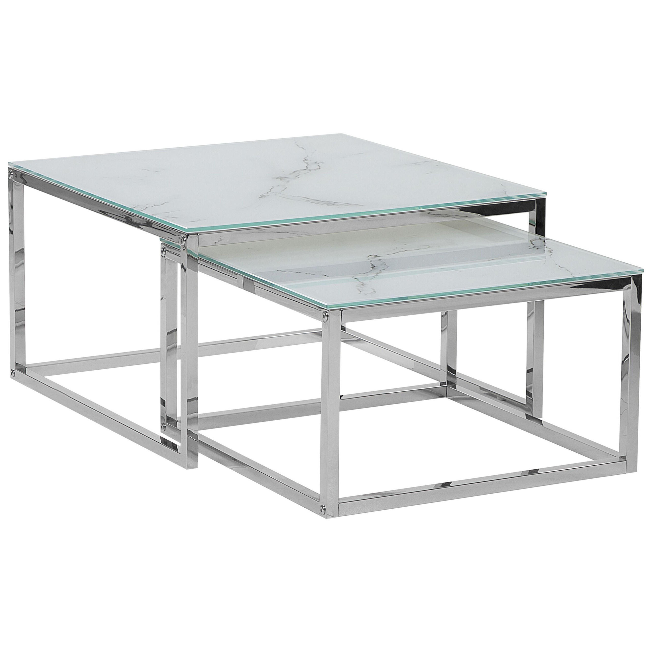 COUCHTISCH 2er-Set Quadratisch Weiß, Silber Brea - Weiß, Glas (60/60cm) - Beliani