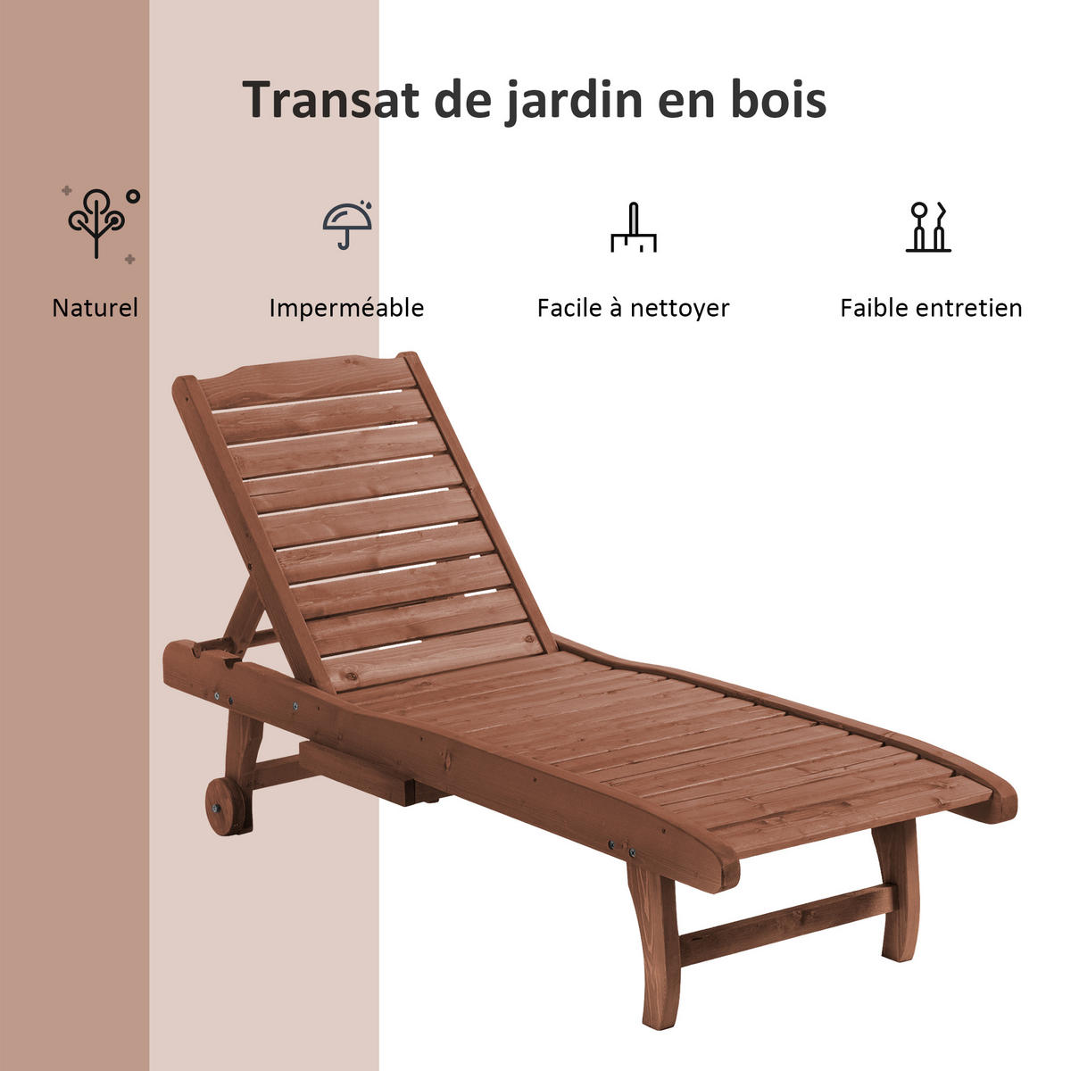 SONNENLIEGE DE-15667 3-fach verstellbar mit Rollen & Tablett Holz - Naturfarben, Holzwerkstoff (152.4/88.9/462.28cm) - ComfortXL