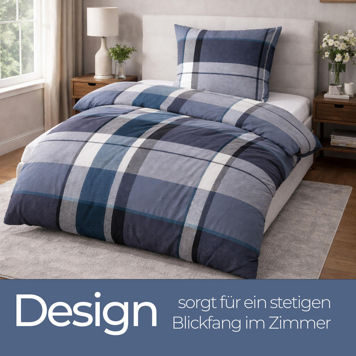 BETTWÄSCHE Feinbiber Herbst/Winter 135x200 cm Blau (Kariert) - Blaugrau, Textil (135/200cm) - Bestlivings