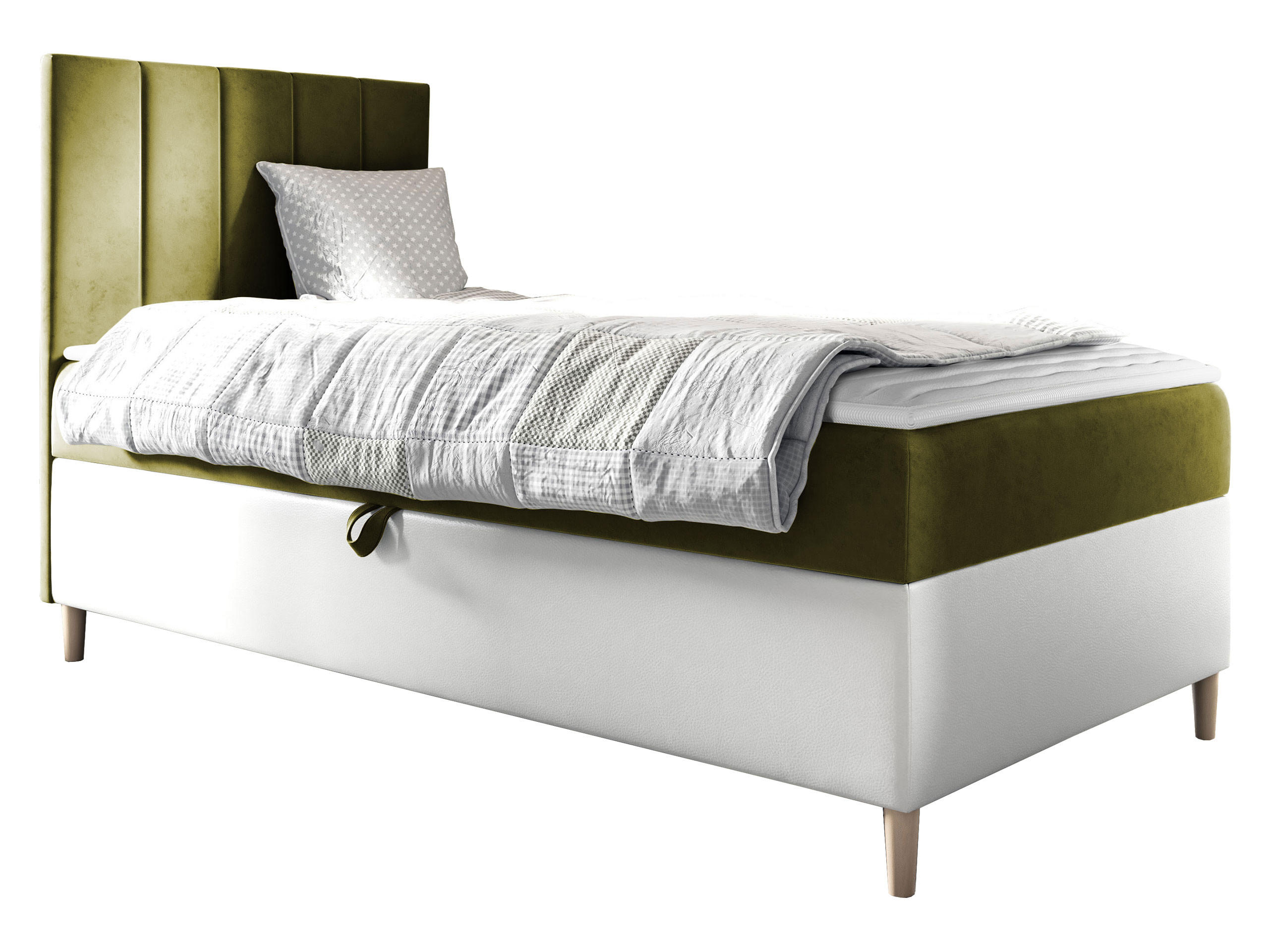 BOXBETT Maja Junior 1, Seite zum Öffnen des Bettkastens: Links - Weiß/Grün, Holz (80/200cm) - MIRJAN24