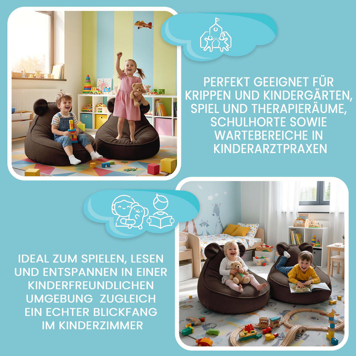 SITZSACK FÜR KINDER Maus 75/75/55 cm, weicher Bouclé 315 g/m², abnehmbarer Bezug, Cocoa Brown - Dunkelbraun, Textil (75/55/75cm) - Dreamroots