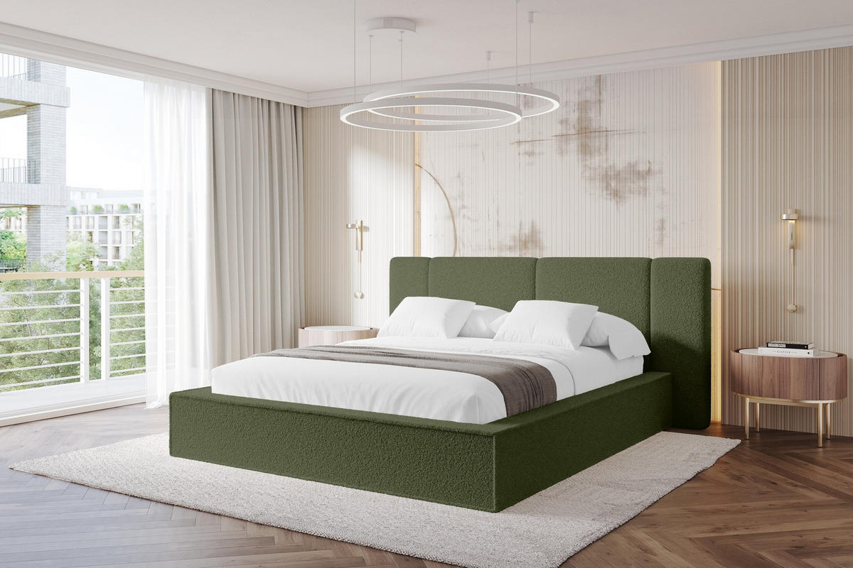 POLSTERBETT mit Bettkasten und Lattenrost, Bett mit Matratze H3/H4 - RIVO 120x200 Grün - Olivgrün, Holzwerkstoff/Textil (120/200cm) - ALTDECOR