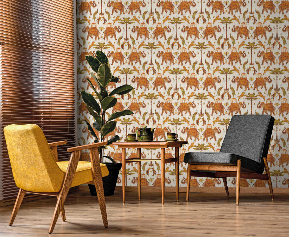TAPETE Elefanten 53 cm x 10 m - Beige, Papier (53/1000cm) - Sanders & Sanders