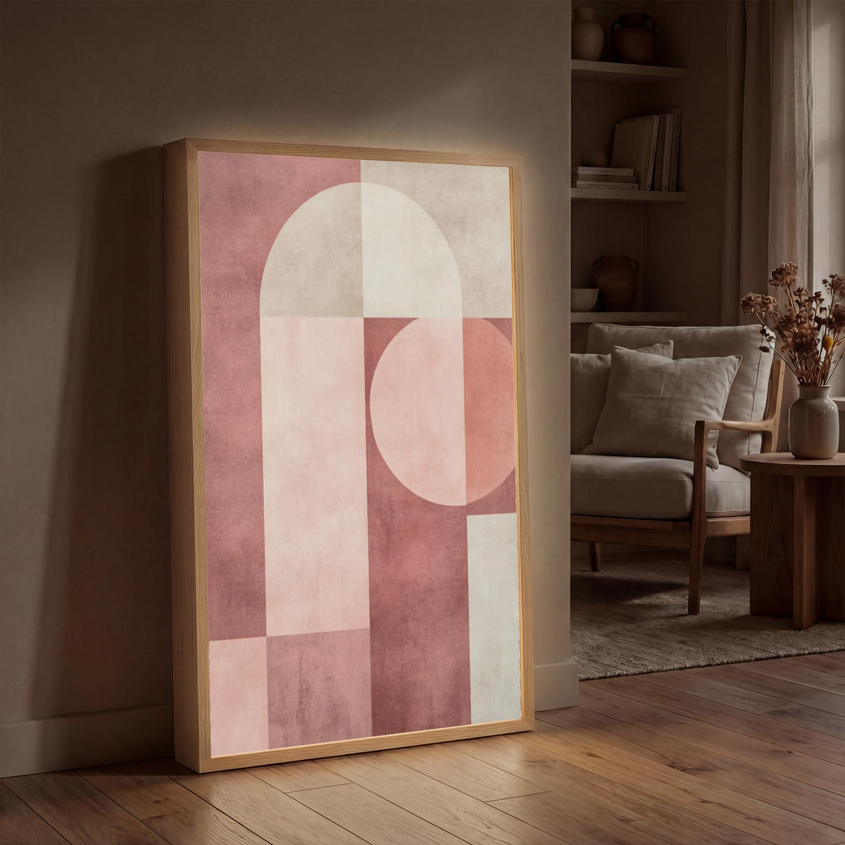NÁSTĚNNÁ LAMPA S AKUMULÁTOREM Postavy - Abstraktní - Růžová 60x90 cm - starorůžová, kompozitní dřevo (60/90/8cm) - OnlyWow