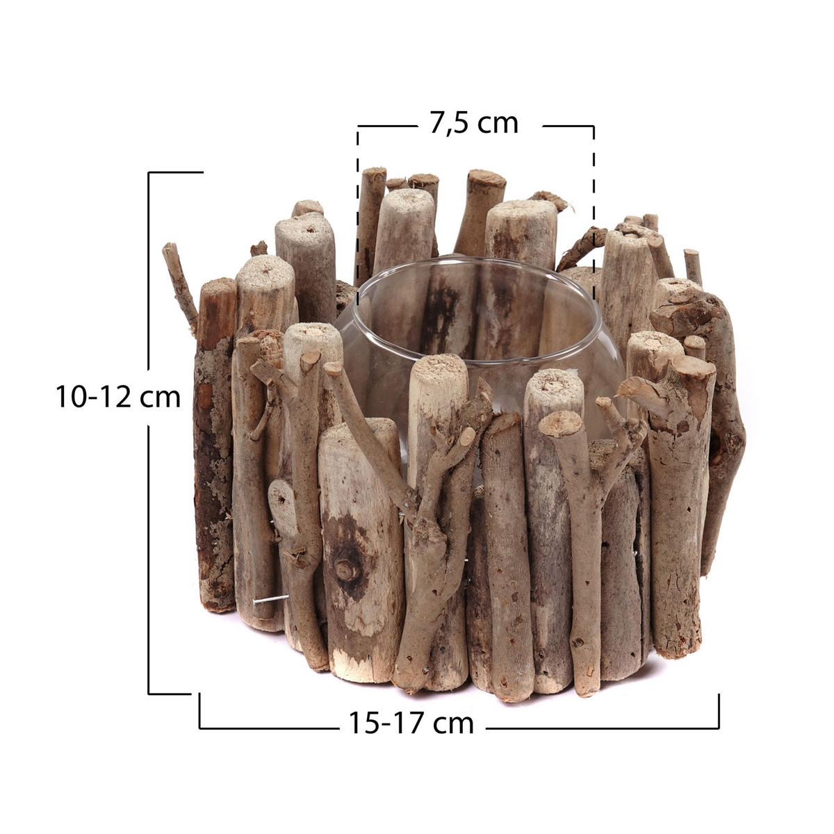 WINDLICHT Hana 12x17x17 cm, Treibholz, mit Glaseinsatz naturfarben - Naturfarben, Holz (17/12/17cm) - CREEDWOOD