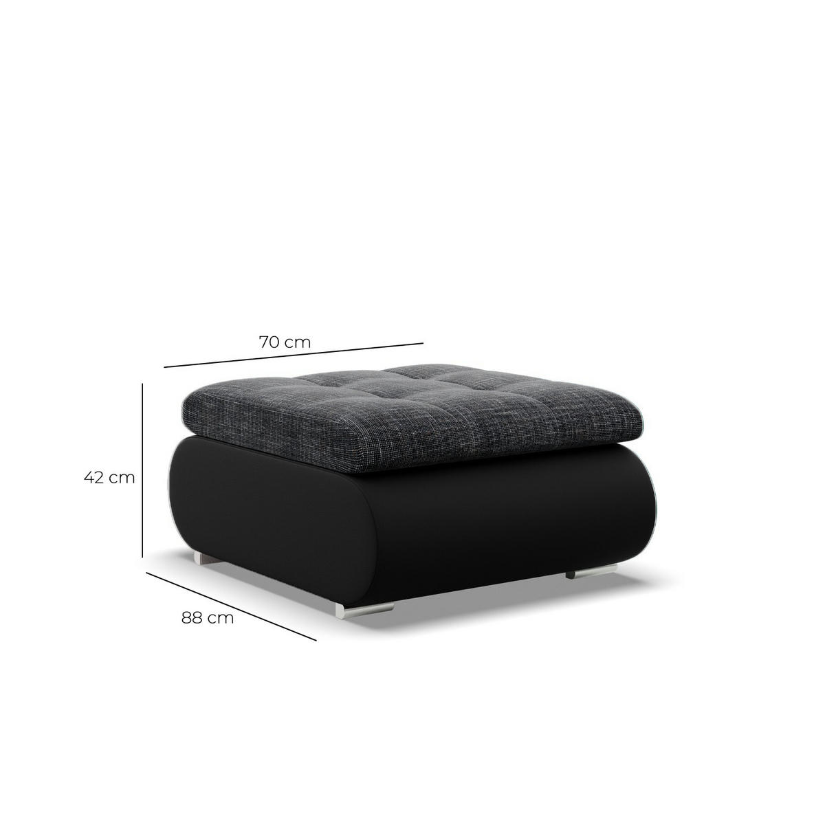 SITZPOUF FÜR DAS WOHNZIMMER FORESTA, Schwarz + Schwarz - Schwarz, Textil (88/42/70cm)