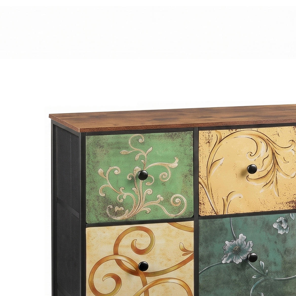 STOFFKOMMODE Vintage mit 9 Schubladen 100/30/86.5 cm Rustikal-Braun - Braun, Holzwerkstoff (100/86.5/30cm) - Creahappy