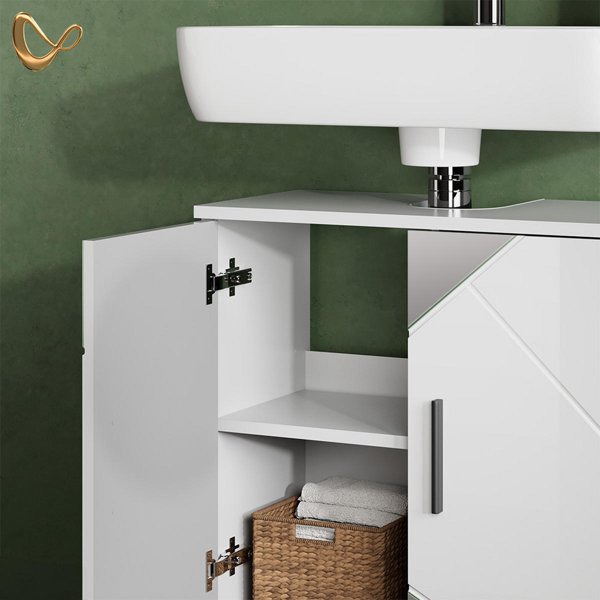 BADMÖBEL-SET Ronco Weiß Hochglanz mit Einsätzen 2 Teile, Unterschrank 60 cm - Weiß Hochglanz, Holzwerkstoff (60/60/59cm) - Livinity®