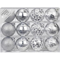 LAALU CHRISTBAUMKUGEL-SET 12 Ornamenten: runde Silbermischung 6 cm - Silberfarben, Kunststoff (0.01/1/0.01cm) - LAALU
