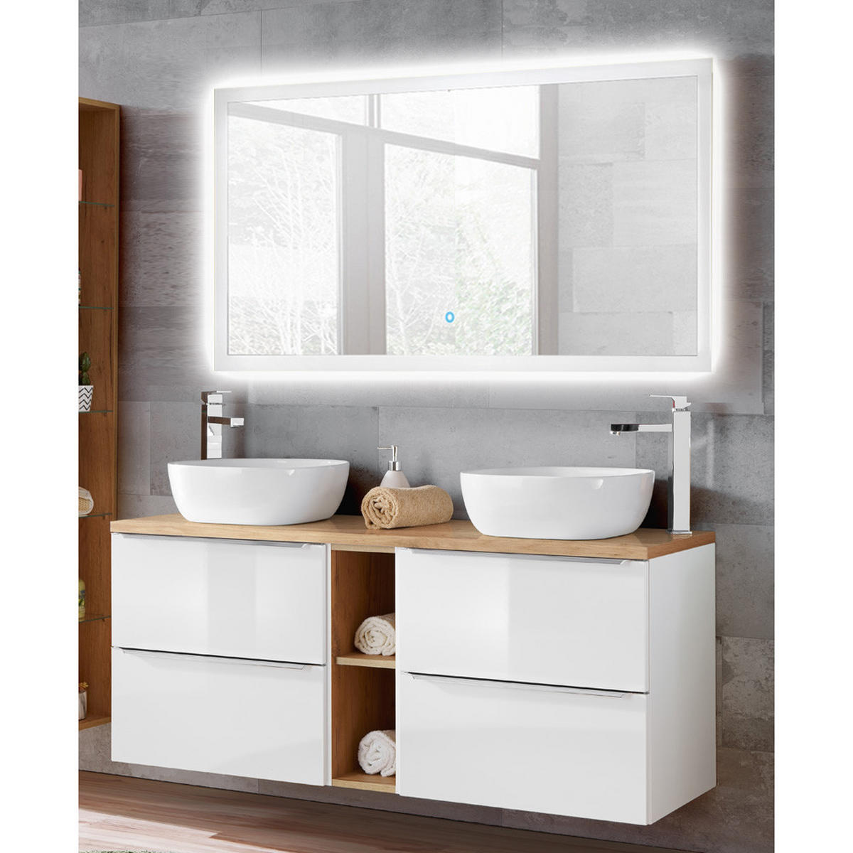 BADMÖBEL-SET 2-TLG. Toskana-56 - Weiß, Holzwerkstoff (140/190/46cm) - Lomado