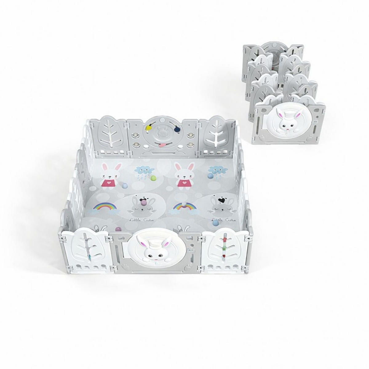 LAUFSTALL white Rabbit weiß 160 x 115 cm, Basketballkorb, 50 Bälle, Spielmatte, Babyreisebett - Weiß, Kunststoff (120/63/166cm) - Moni