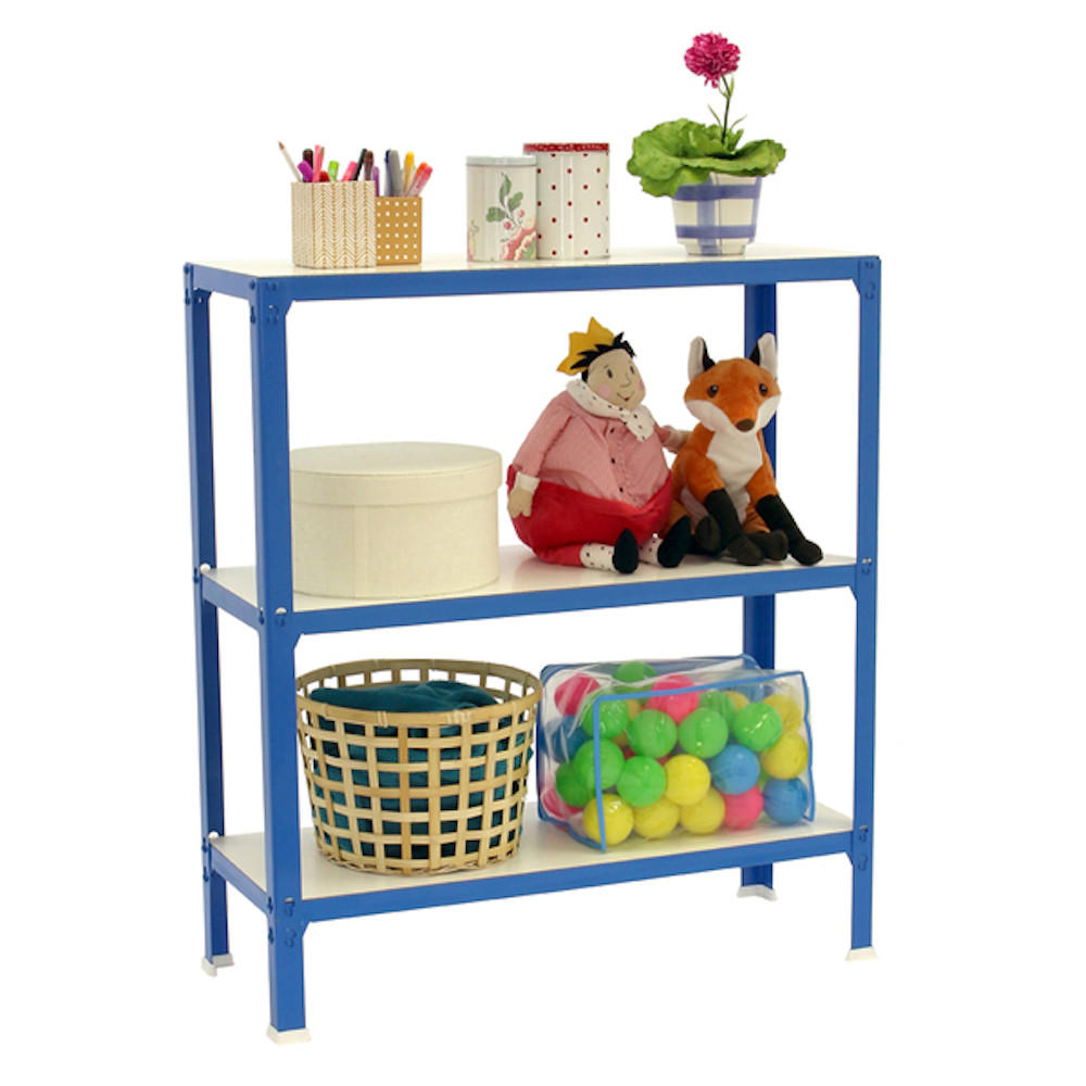WOHNREGAL LIVING KOALA WOOD mit 3 Fachböden | HxBxT 90x100x30cm | Fachlast 150kg | Blau/Weiß - Blau, Metall (100/90/30cm) - PROREGAL