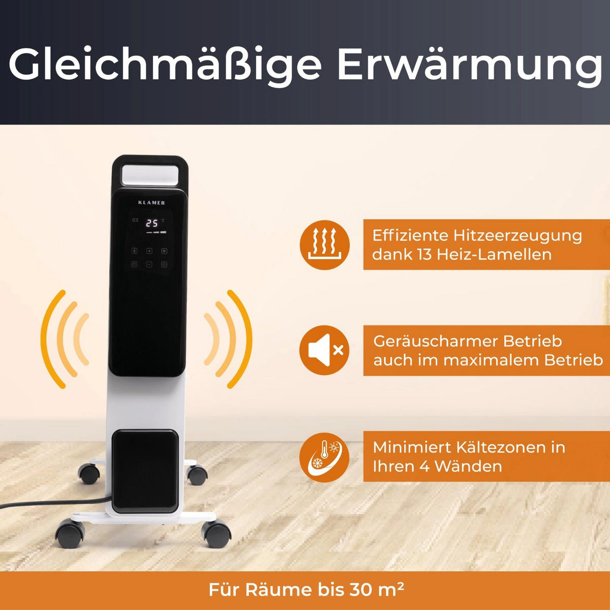 ÖLRADIATOR Weiss Mobile Elektroheizung - Weiß, Metall (25/63/52cm) - KLAMER