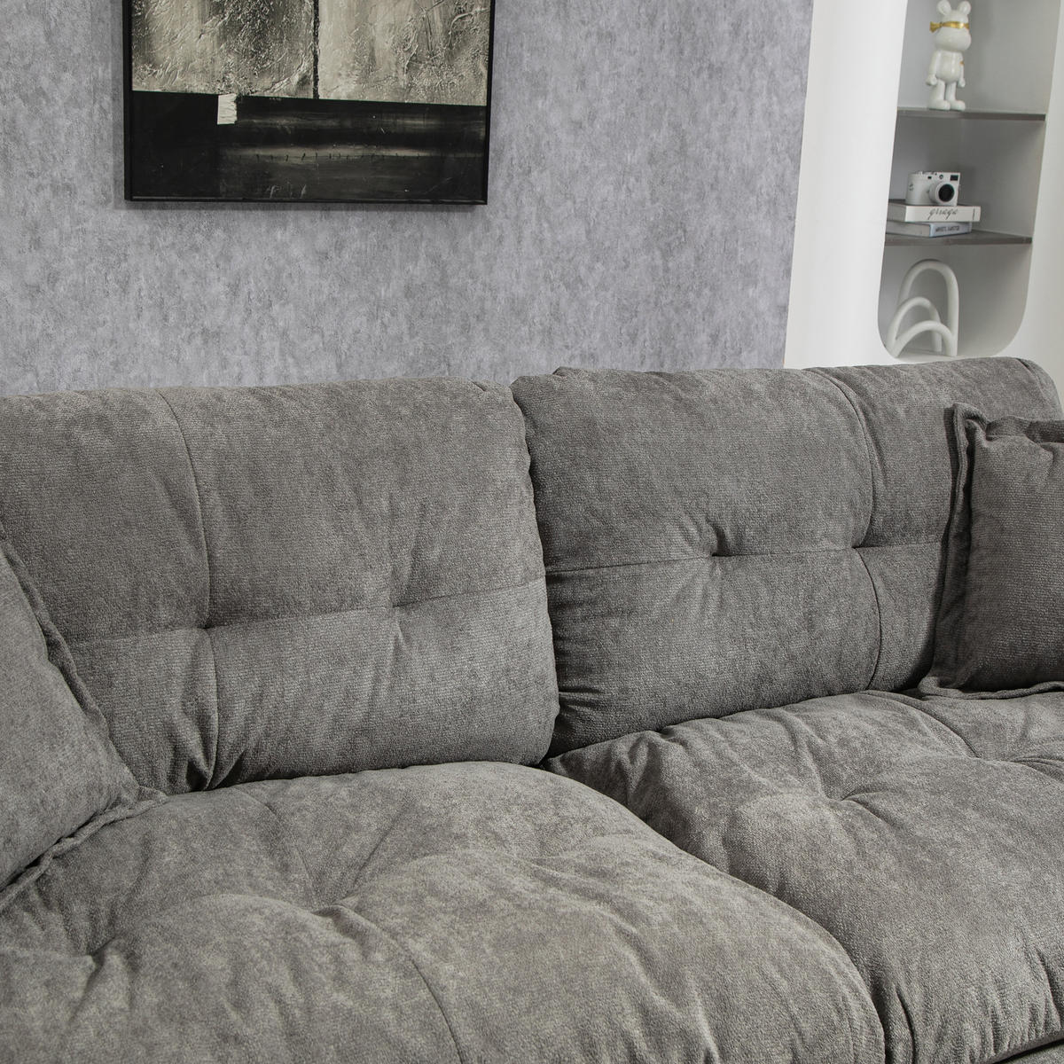 2-SITZER SOFA Chenille Grau mit Memory-Schaum, Taschenfedern, Kissen - Grau, Holzwerkstoff/Kunststoff (213.4/87.6/90.1cm) - WISHDOR