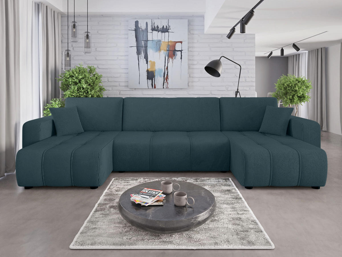 WOHNLANDSCHAFT Aice U-Form 317 cm – mit Schlaffunktion, Bettkasten, Kissen & bequemer Wellenfederung - Petrol, Kunststoff (317/85/146cm) - Wohnideebilder