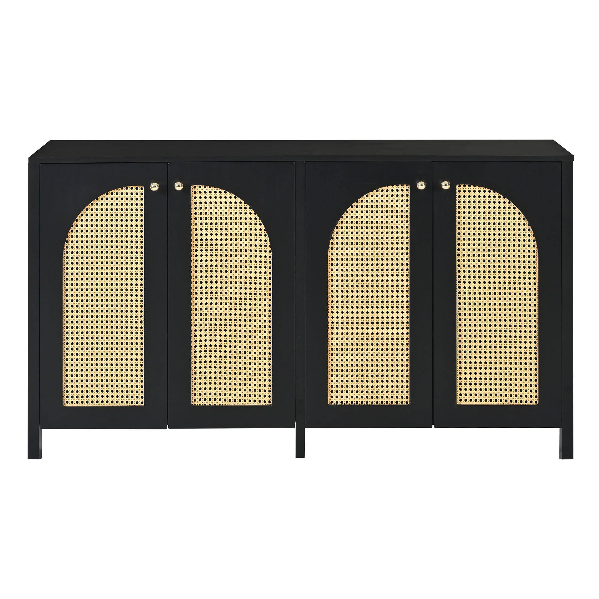 ANRICHTE Rattan Schwarz 145/40/80 cm - Schwarz, Holz (145/40/80cm) - PANGIVO