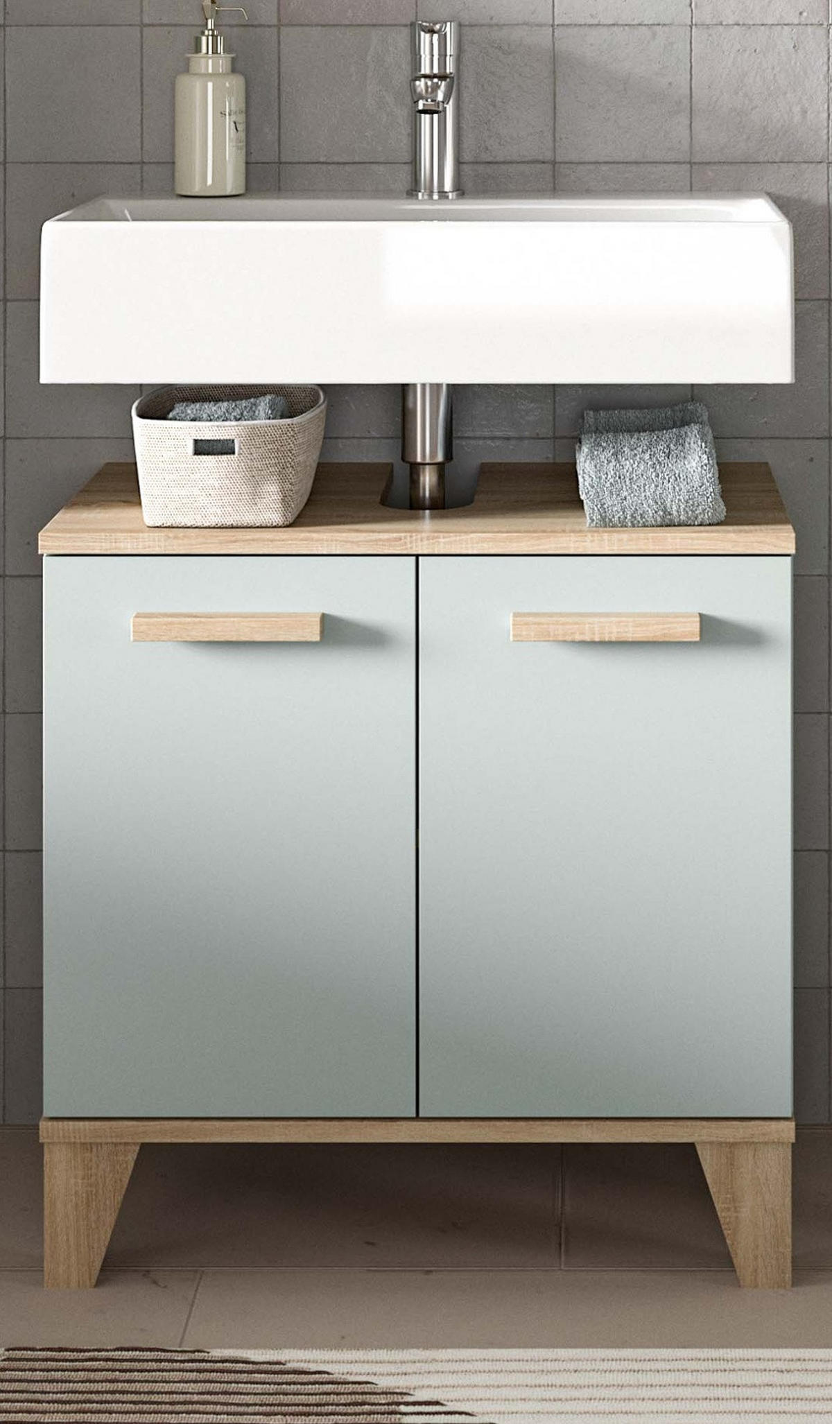 WASCHBECKENUNTERSCHRANK grün, Eiche, Badezimmer Unterschrank skandinavisch 60 cm - Eichefarben/Grün, Holzwerkstoff (60/61/34cm) - Inn.Furn