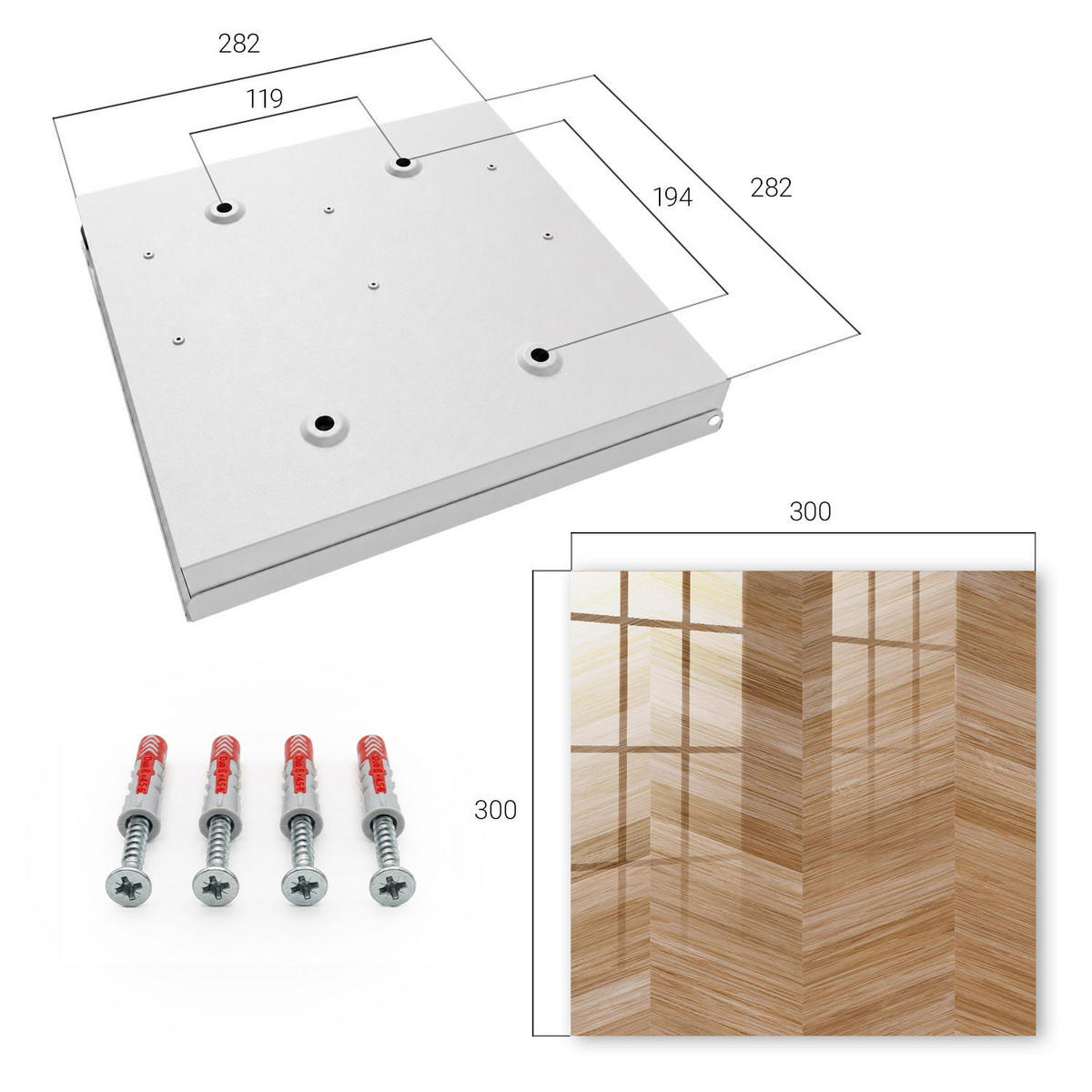 SCHLÜSSELBOX Weiß 30x30 cm – Türöffnung nach rechts - Holz-Fischgrätmuster - Braun, Metall (30/30/5cm) - TULUP