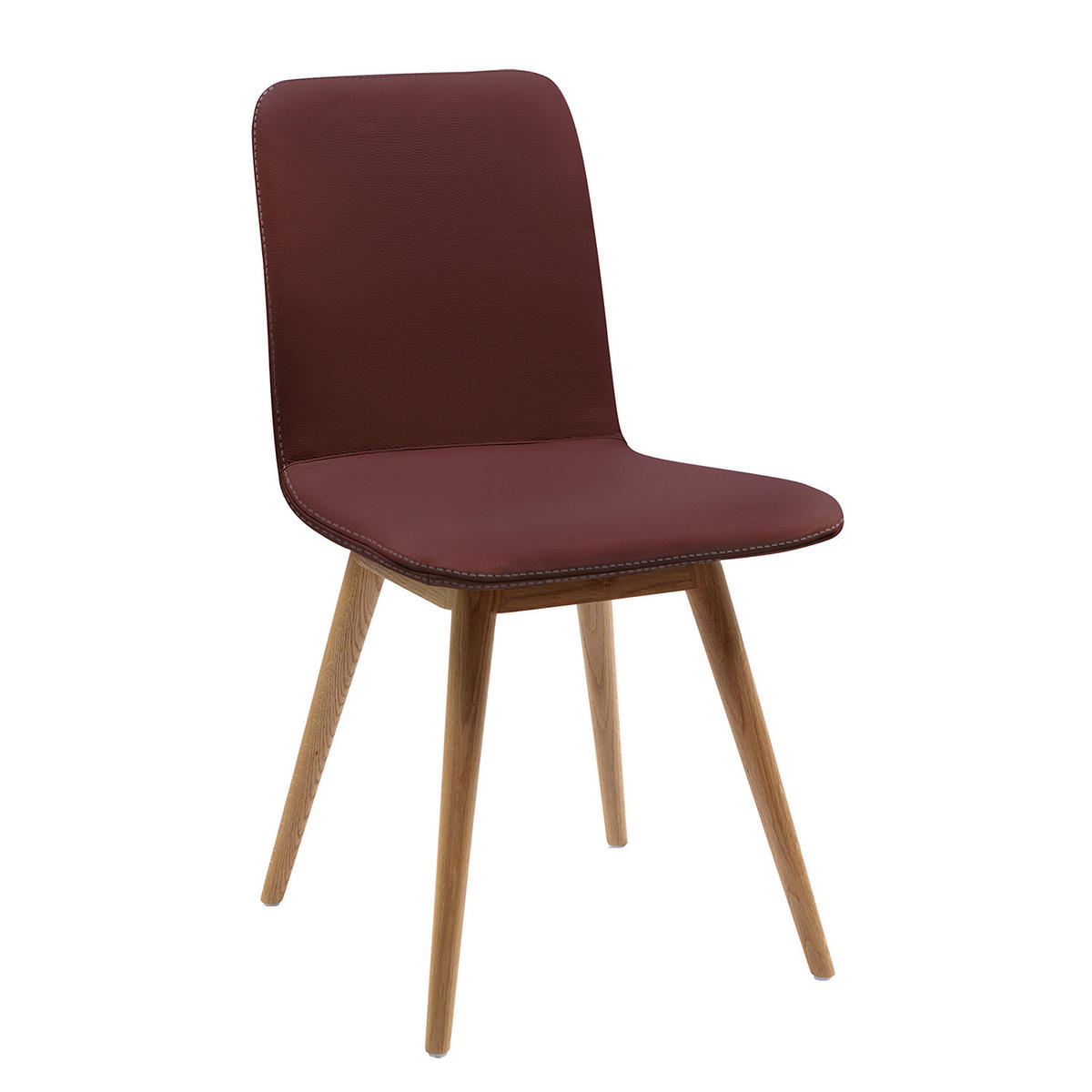 POLSTERSTUHL - Eiche massiv / Echtleder, 2er-Set - Bordeaux, Leder (45/85/60cm) - home24