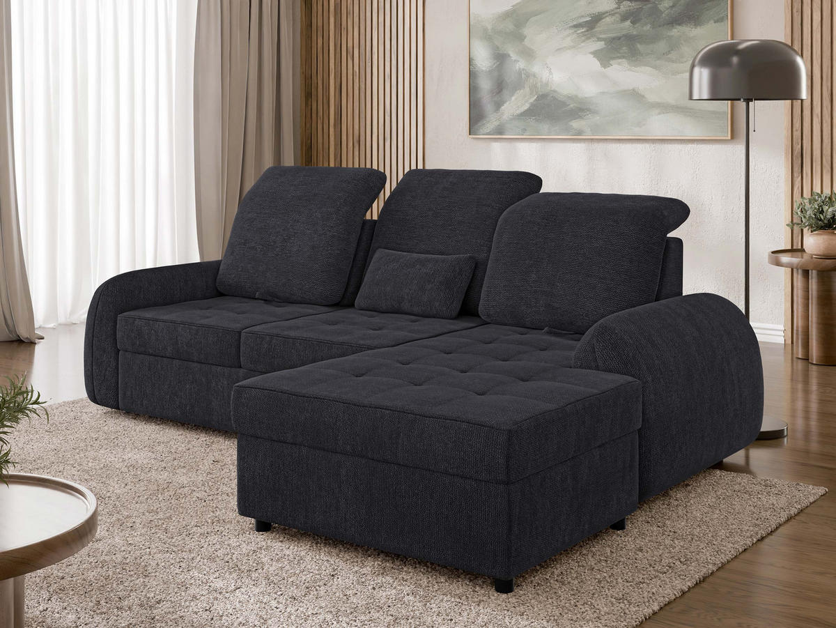 ECKSCHLAFSOFA Soreno, Seite: Rechts - Anthrazit/Schwarz, Holz/Kunststoff (176/255cm) - MIRJAN24
