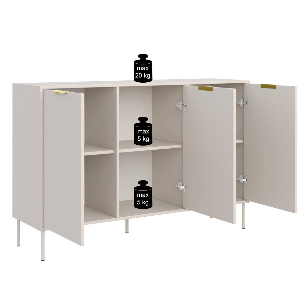SIDEBOARD Vena Schwarz 150 cm - Goldfarben/Schwarz, Holzwerkstoff/Kunststoff (150/86/40cm) - Selsey