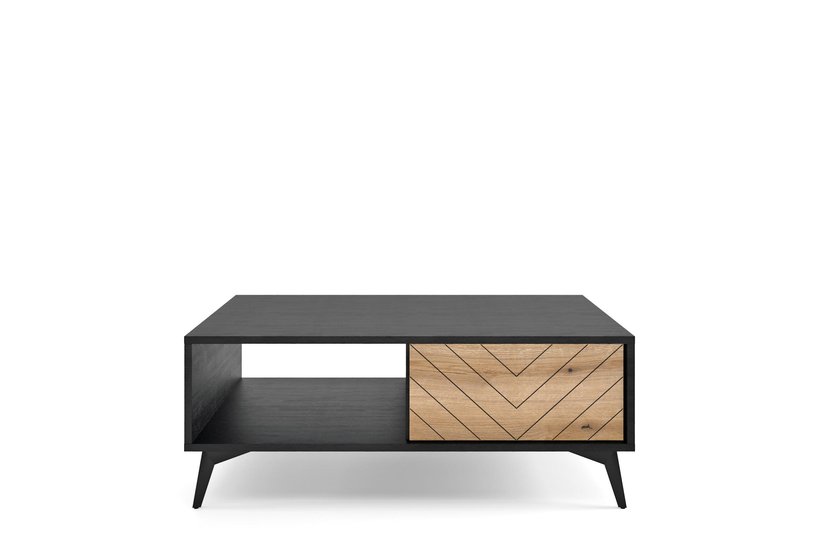 COUCHTISCH Diamond 104 cm Eiche Evoke, Schwarze Beine, mit Schublade - Schwarz, Holzwerkstoff (68/104/68cm) - Bettso