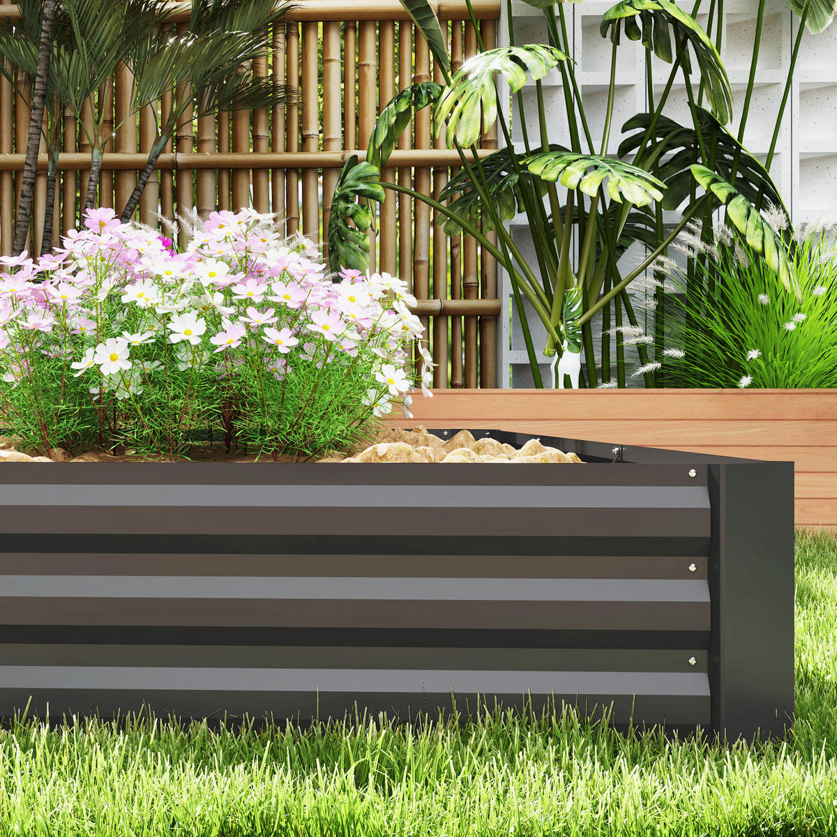 HOCHBEET DE-12195 240/120/30 cm mit offenem Boden Dunkelgrau - Dunkelgrau, Metall (240/30/120cm) - ComfortXL
