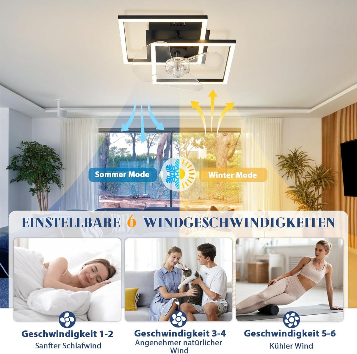LED DECKENVENTILATOR 37/37/16.5cm - Schwarz, Metall (37/37/16.5cm) - Nettlife