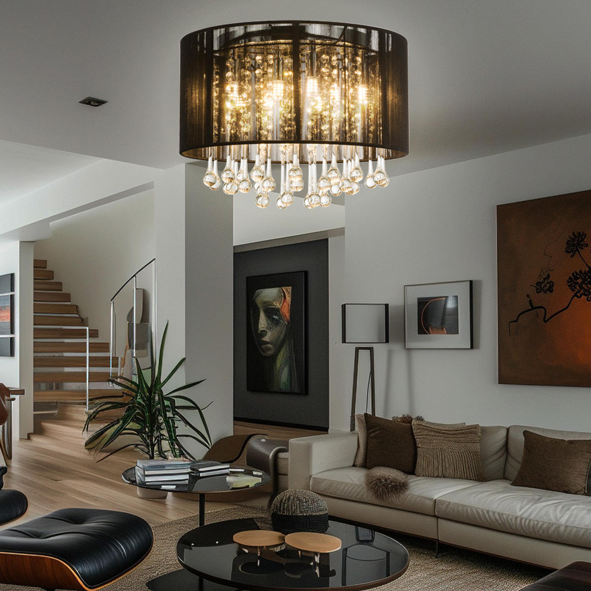 LED DECKENLEUCHTE Metall Schwarz Kristalloptik - Schwarz, Glas (40/40/29cm) - Globo Lighting