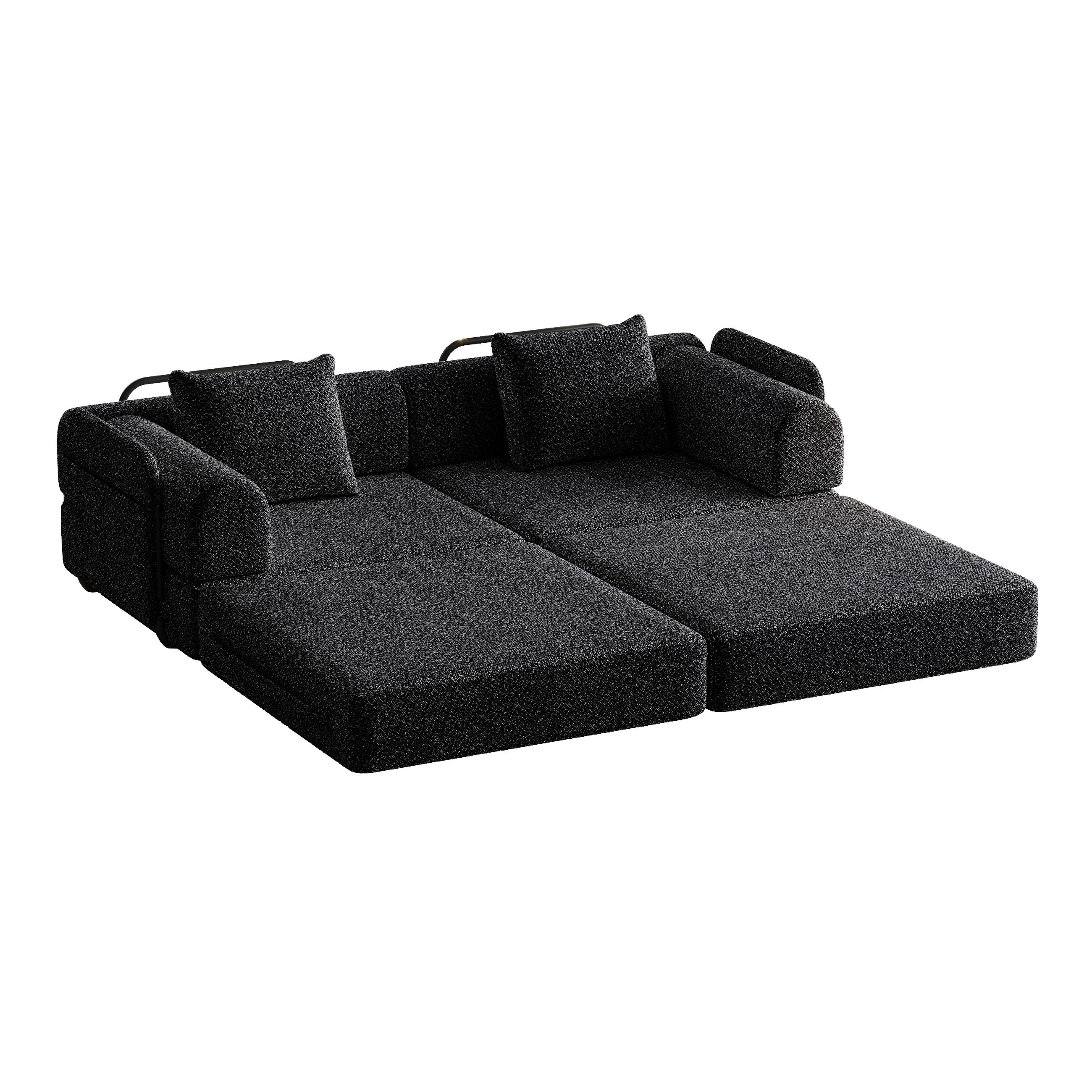 SCHLAFSOFA 2-in-1 mit Armlehnen-Ablagefach Chenille Schwarz - Schwarz, Textil (91.4/69.8/183.8cm) - OKWISH