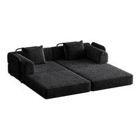 SCHLAFSOFA 2-in-1 mit Armlehnen-Ablagefach Chenille Schwarz - Schwarz, Textil (91.4/69.8/183.8cm) - OKWISH