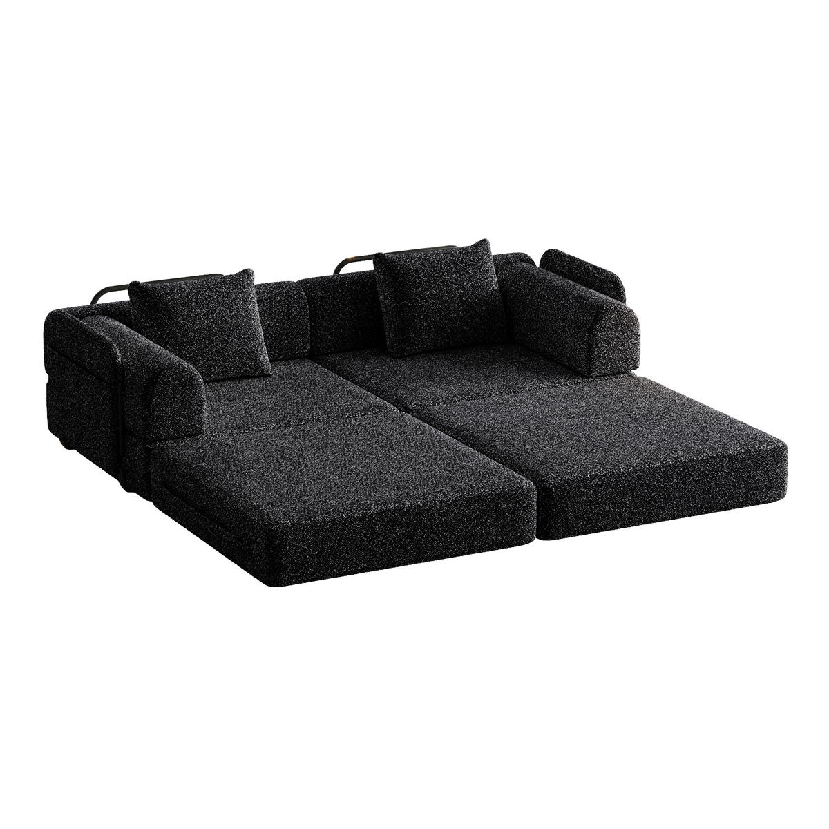 SCHLAFSOFA 2-in-1 mit Armlehnen-Ablagefach Chenille Schwarz - Schwarz, Textil (91.4/69.8/183.8cm) - OKWISH